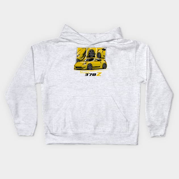 Yellow Nissan 370z JDM Car Kids Hoodie by T-JD